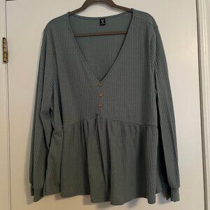 Shein Size 4xl Green Babydoll Long Sleeve Blouse